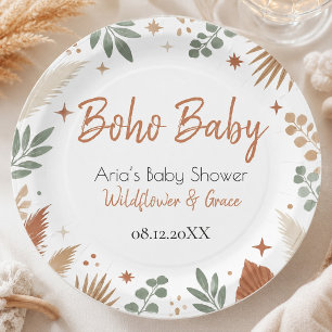 Assiettes En Carton Boho Fleur Sauvage et Botanique Élégante Grace