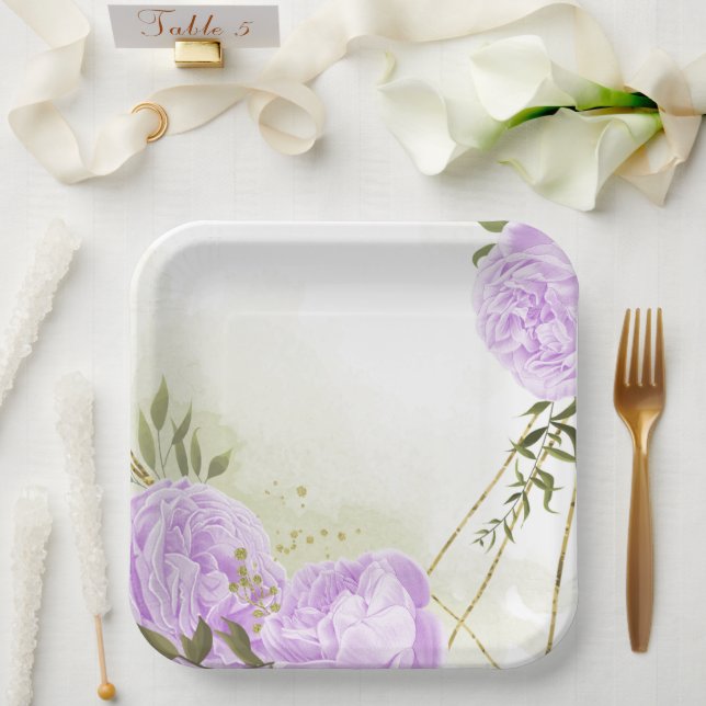 Assiettes En Carton Boho fleurs blanches vert feuille botanique (Mariage)