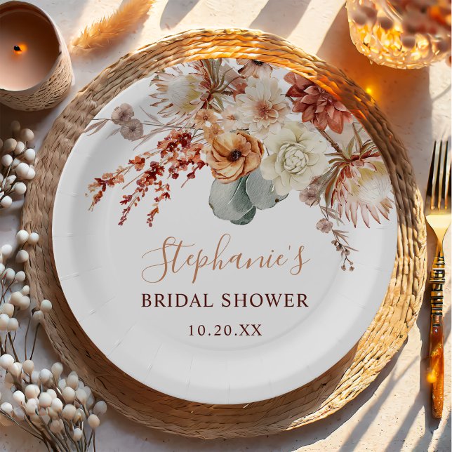 Assiettes En Carton Boho Fleurs en terre cuite Fête des mariées automn (Créateur téléchargé)