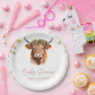 Assiettes En Carton Boho Fleurs Highland Cow