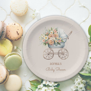 Assiettes En Carton Boho Floral Baby Carriage Baby shower