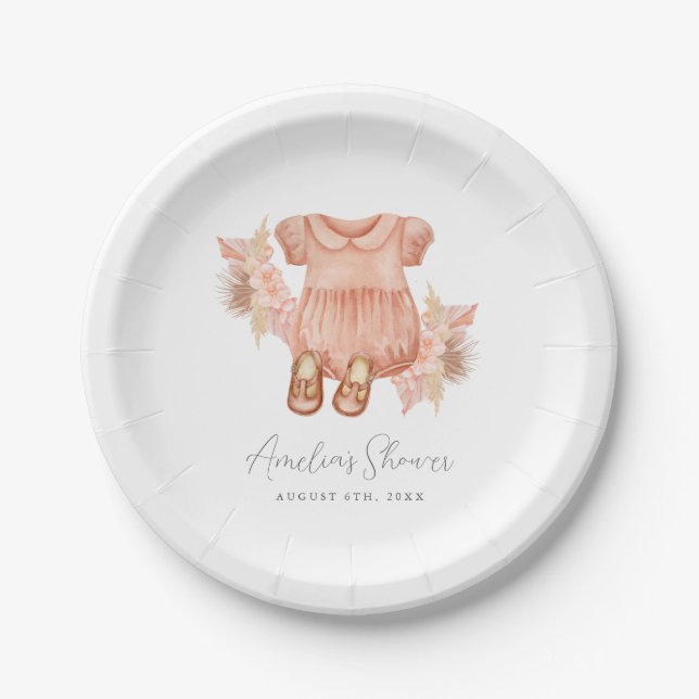 Assiettes En Carton Boho Floral Baby Girl Douche (Devant)