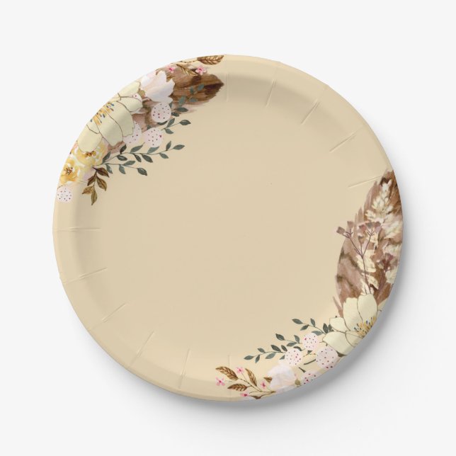 Assiettes En Carton Boho Floral Élégant Plaque Papier Toute Occasion (Devant)