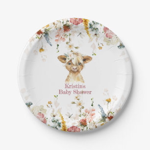 Assiettes En Carton Boho Floral Highland Cow