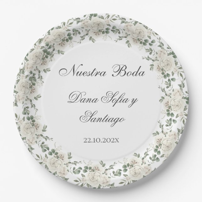 Assiettes En Carton Boho Floral Mariage espagnol (Devant)