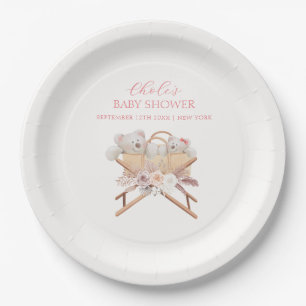 Assiettes En Carton Boho Floral Ours Bassinet Baby shower fille