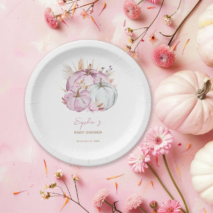 Assiettes En Carton Boho Floral Petit Baby shower Citrouille rose