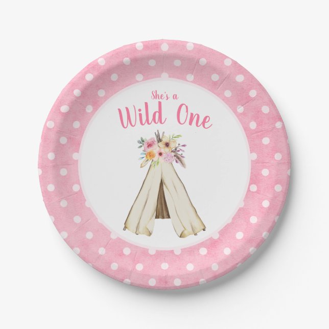 Assiettes En Carton Boho Floral Tribal Teepee Wild Un 1er anniversaire (Devant)