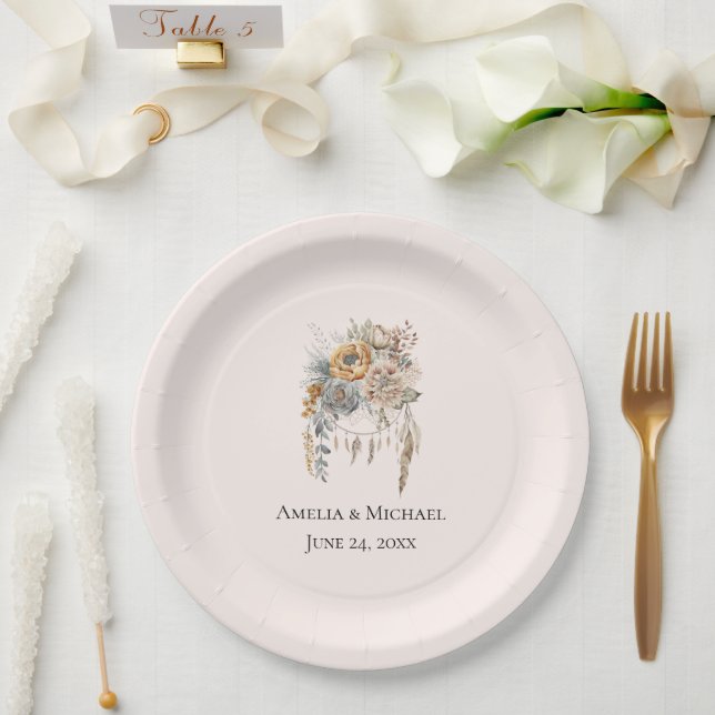 Assiettes En Carton Boho Flowers and Dreamcatcher - Mariage (Mariage)