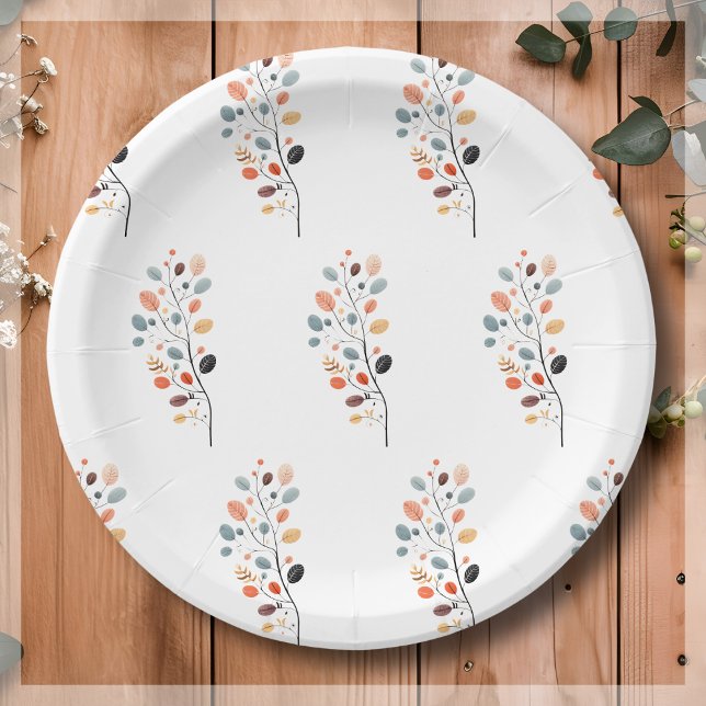 Assiettes En Carton Boho Folk Automne Feuilles Thanksgiving (Créateur téléchargé)