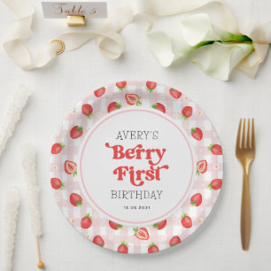 Assiettes En Carton Boho fraise Berry First Girl Anniversaire Faveurs