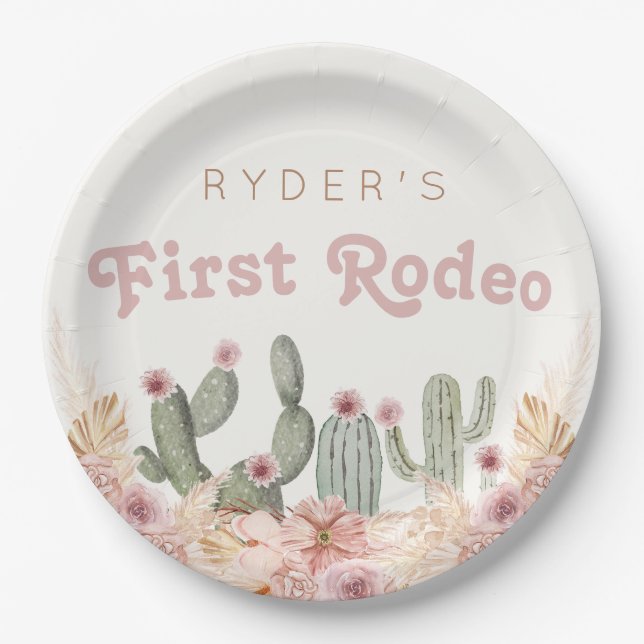 Assiettes En Carton Boho Girls First Rodeo Cowgirl Anniversaire (Devant)