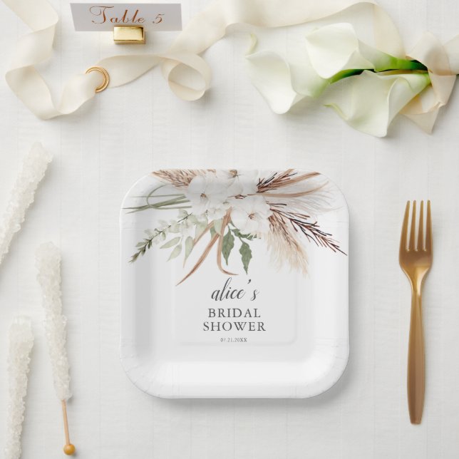Assiettes En Carton Boho Green Pampa Grass Fête des mariées (Mariage)