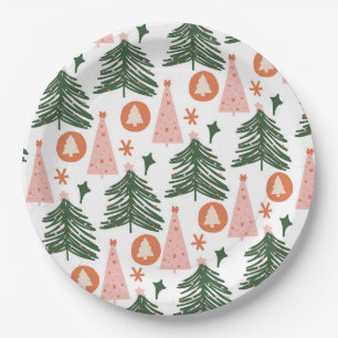 Assiettes En Carton Boho Green Rose Orange Arbres de Noël