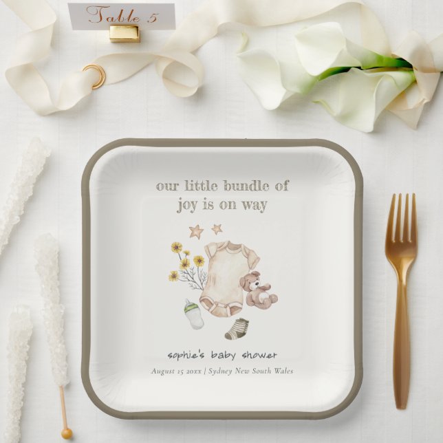 Assiettes En Carton Boho Green Vêtements pour bébés Baby shower neutre (Mariage)