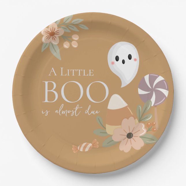 Assiettes En Carton Boho Halloween Baby shower mignon Fantôme Jaune (Devant)