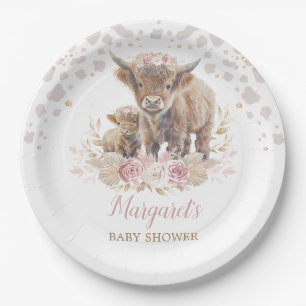 Assiettes En Carton Boho Highland Vache Floral Pampas Grass Baby Girl