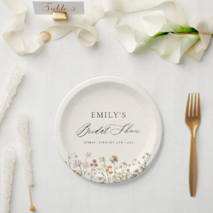 Assiettes En Carton Boho Jardin de Fleurs Mariée Script de Fête de Mar