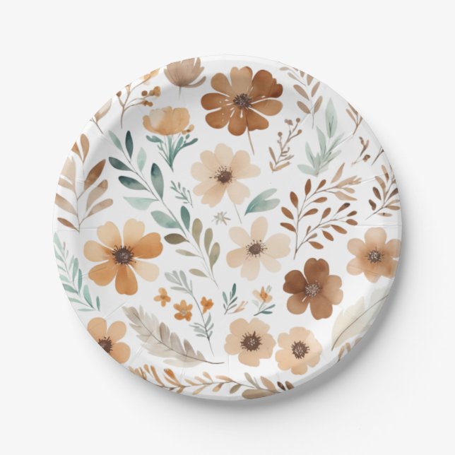 Assiettes En Carton Boho Light Brown Flower  (Devant)