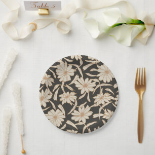 Assiettes En Carton Boho Mariage botanique moderne noir ivoire