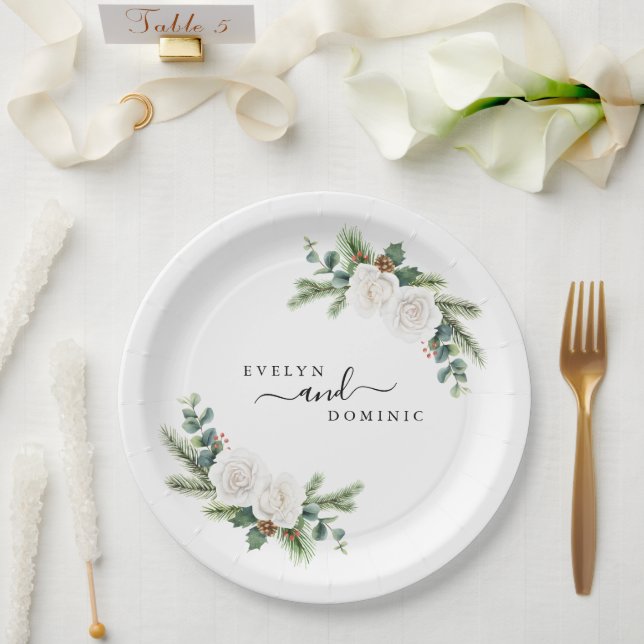 Assiettes En Carton Boho minimaliste hiver verdure Mariage À feuillage (Mariage)