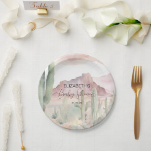 Assiettes En Carton Boho Modern Desert Nature Baby shower de Cactus