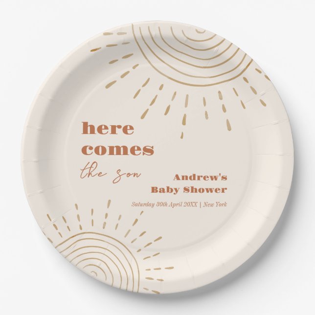 Assiettes En Carton Boho Moderne Ici Vient Le Baby shower Fils (Devant)