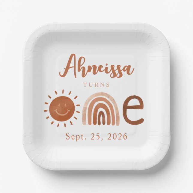 Assiettes En Carton Boho moderne Rainbow Sunshine Premier anniversaire (Recto)