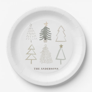 Assiettes En Carton Boho Noël Arbres Vacances vertes