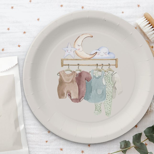 Assiettes En Carton Boho Nursery Vêtements pour bébés Sexe Neutre (Baby Clothes paper plates from my Boho Nursery baby shower Collection)