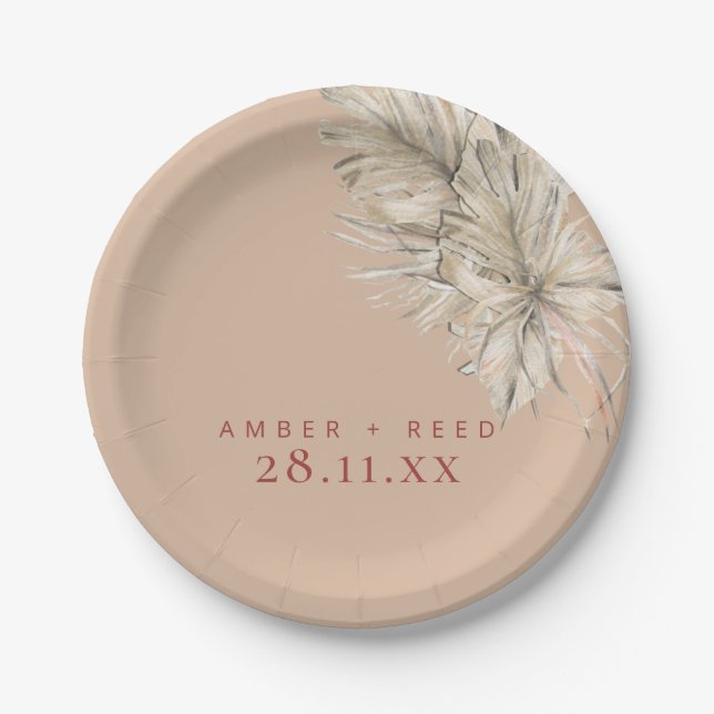 Assiettes En Carton Boho Palm Foliage Terracotta Blush Arc moderne (Devant)