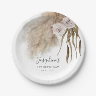 Assiettes En Carton Boho Pampas Grass Girl Anniversaire Fête