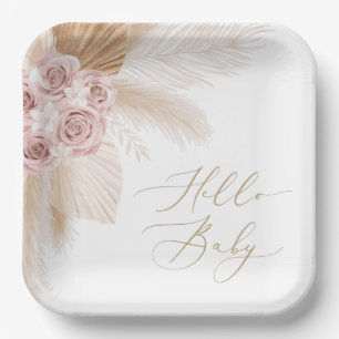 Assiettes En Carton Boho Pampas Grass Girl Baby shower