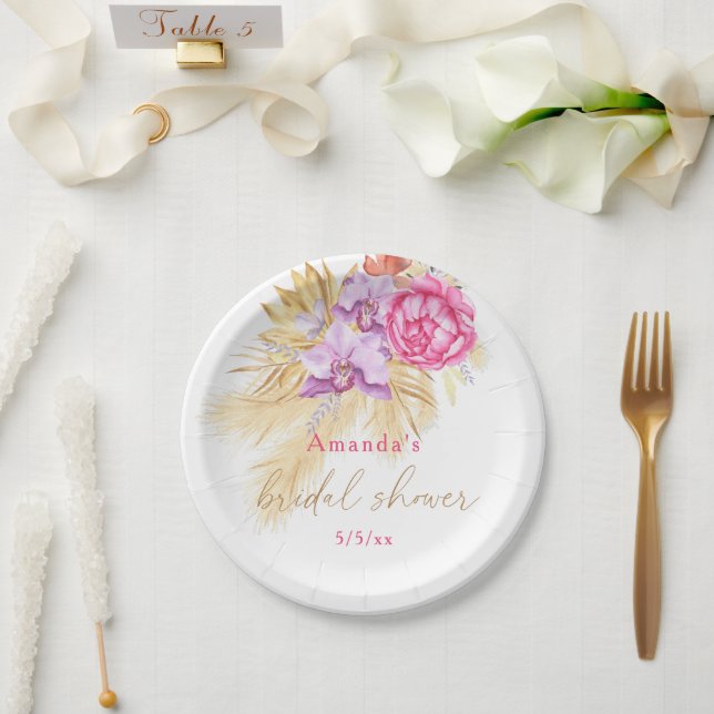 Assiettes En Carton Boho pampas herbe - Douche nuptiale (Mariage)