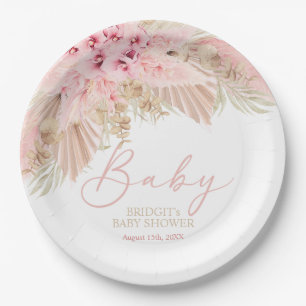 Assiettes En Carton Boho Pampas Orchidées Baby shower rose neutre