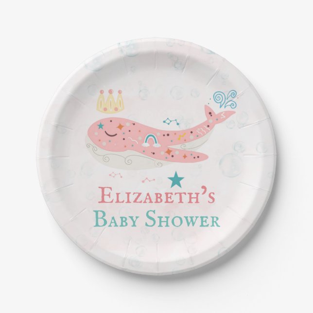 Assiettes En Carton Boho Princess Whale Girl Baby shower (Devant)