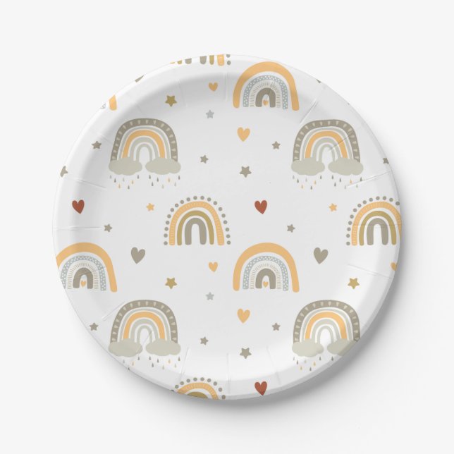Assiettes En Carton Boho Rainbow avec Stars et Hearts Party (Devant)