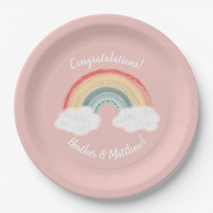 Assiettes En Carton Boho Rainbow Baby shower rose