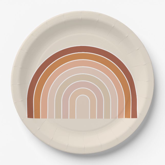 Assiettes En Carton Boho Rainbow Beige Terracotta (Devant)