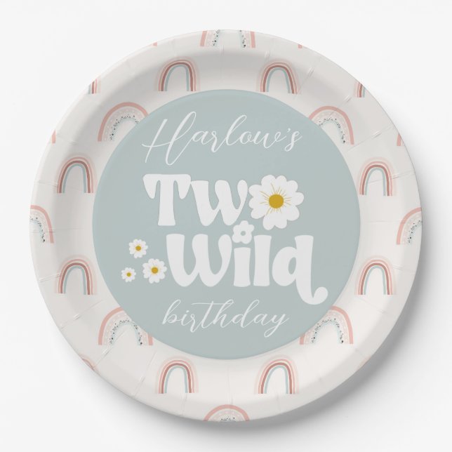Assiettes En Carton Boho Rainbow Daisy Two Wild Girl's 2e anniversaire (Devant)