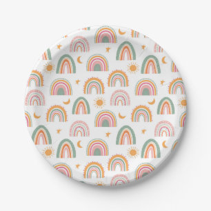 Assiettes En Carton Boho Rainbow et Sun Watercolor