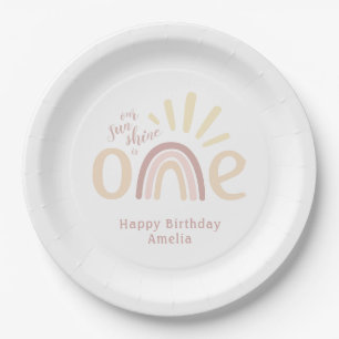Assiettes En Carton Boho Rainbow et Sunshine 1er Plaque Papier Anniver