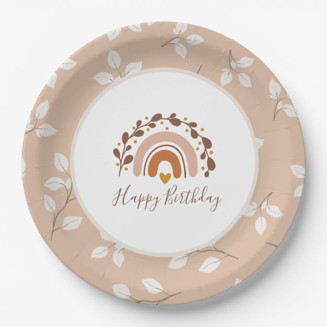 Assiettes En Carton Boho Rainbow Happy Birthday Plates (Devant)