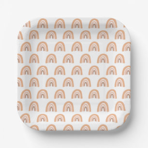 Assiettes En Carton Boho Rainbow Pastel rose Brown