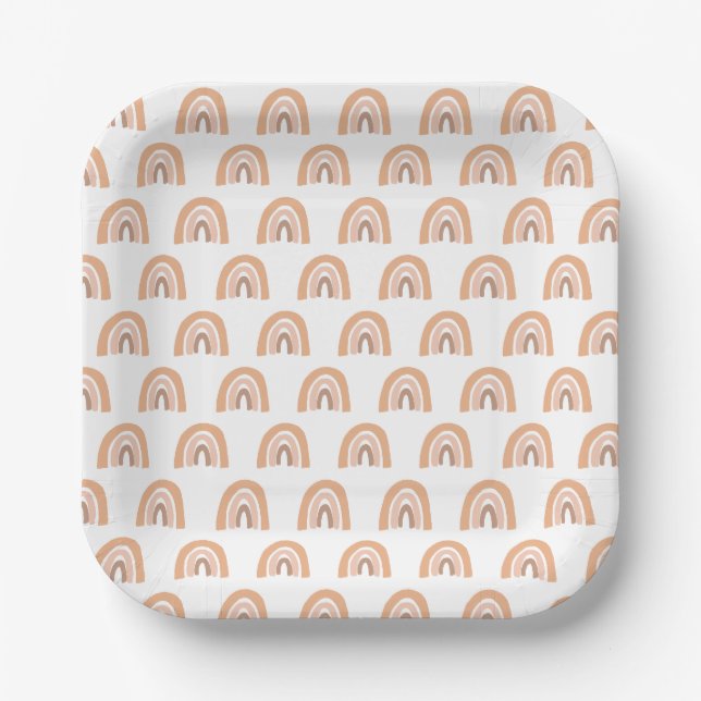 Assiettes En Carton Boho Rainbow Pastel rose Brown (Recto)