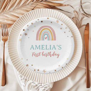 Assiettes En Carton Boho Rainbow rose Plaques de papier d'anniversaire