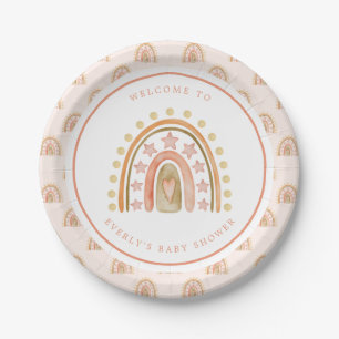 Assiettes En Carton Boho Rainbow Watercolor Baby shower