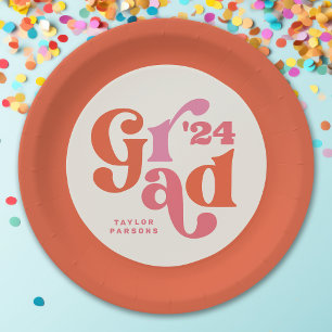 Assiettes En Carton Boho Retro Rose Et Orange Graduation