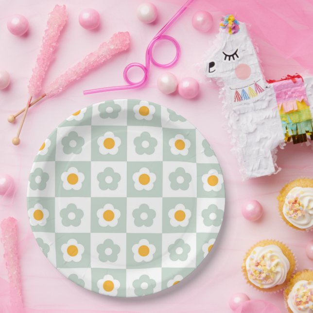 Assiettes En Carton Boho Retro Super Floral Daisy Fête d'anniversaire (Fête)