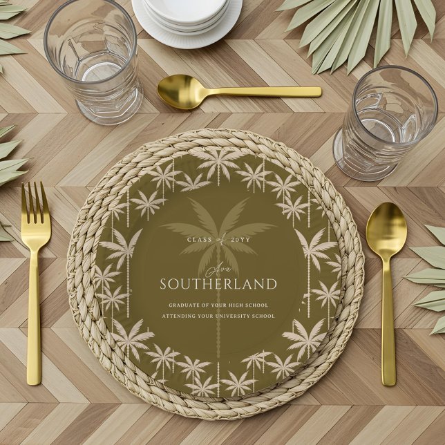Assiettes En Carton Boho Retro Tropical Palm Tree Motif Graduation (Boho Retro Tropical Palm Tree Pattern Graduation Paper Plates)